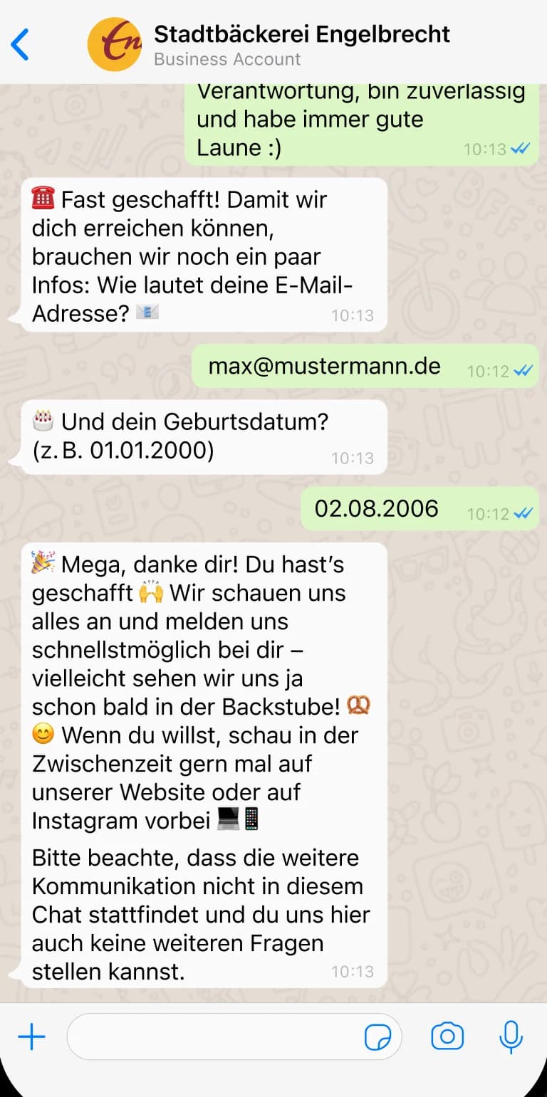 Bewerbung per WhatsApp bei Engelbrecht