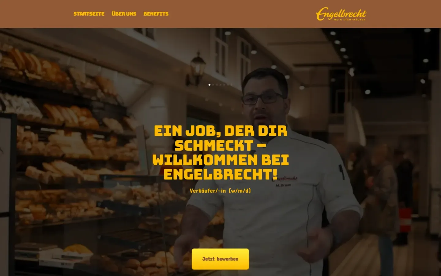 Bewerbungsseite der Stadtbäckerei Engelbrecht mit Blick in eine Filiale. Umgesetzt von sorum (Bäckerei)